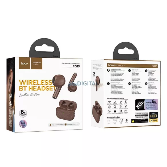 HOCO vezeték nélküli fülhallgató bluetooth TWS EQ15 barna