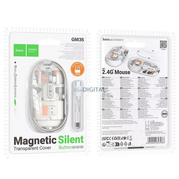 HOCO számítógépes vezeték nélküli egér dual-mode SILENT 2,4G 1600 dpi GM35 fehér