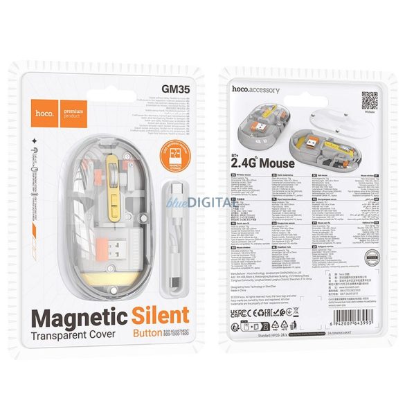 HOCO számítógépes vezeték nélküli egér kettős üzemmódú SILENT 2,4G 1600 dpi GM35 űrszürke