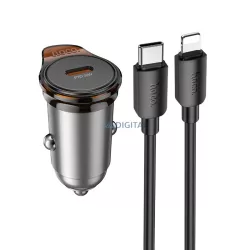   HOCO C típusú autós töltő + kábel C típusú Lightning PD QC 30W NZ16 fém szürke