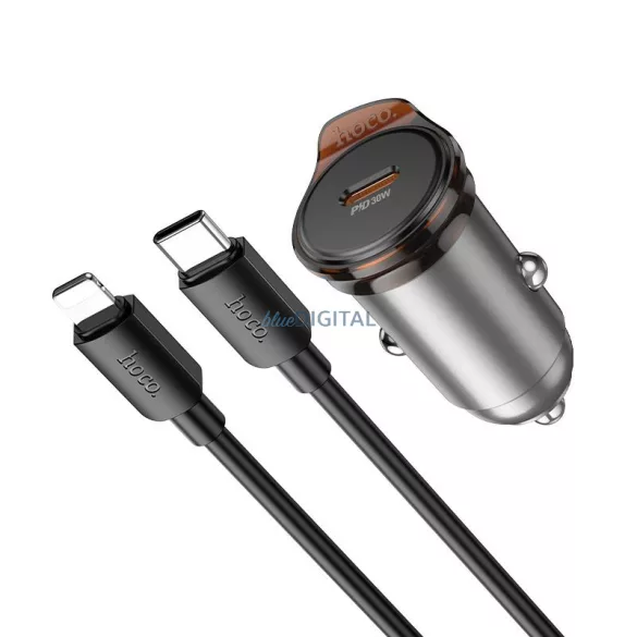HOCO C típusú autós töltő + kábel C típusú Lightning PD QC 30W NZ16 fém szürke
