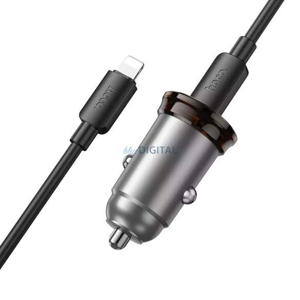 HOCO C típusú autós töltő + kábel C típusú Lightning PD QC 30W NZ16 fém szürke