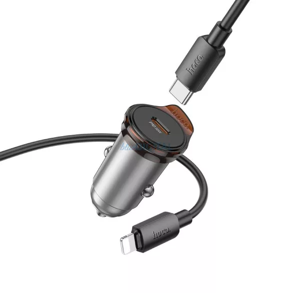 HOCO C típusú autós töltő + kábel C típusú Lightning PD QC 30W NZ16 fém szürke
