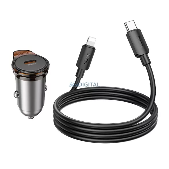HOCO C típusú autós töltő + kábel C típusú Lightning PD QC 30W NZ16 fém szürke