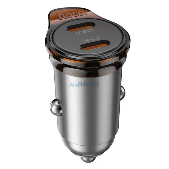 Hoco NZ16B autós töltő 2xUSB-C csatlakozással 45W QC3.0 - fémszürke