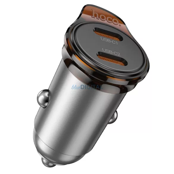 Hoco NZ16B autós töltő 2xUSB-C csatlakozással 45W QC3.0 - fémszürke