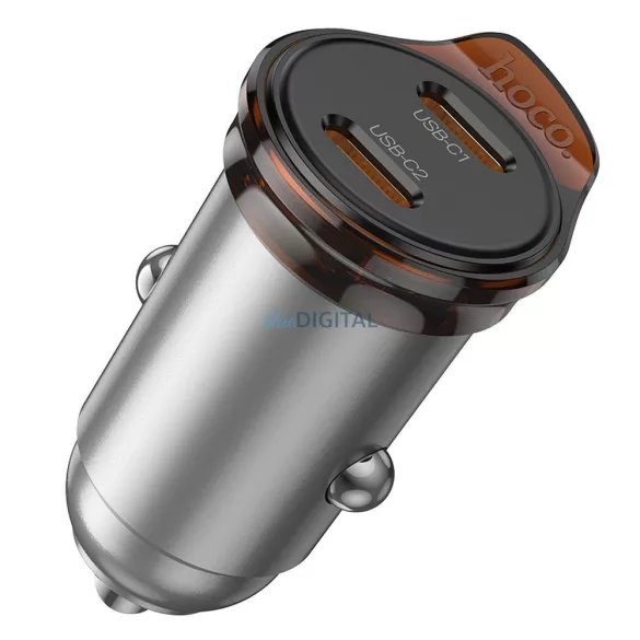 Hoco NZ16B autós töltő 2xUSB-C csatlakozással 45W QC3.0 - fémszürke