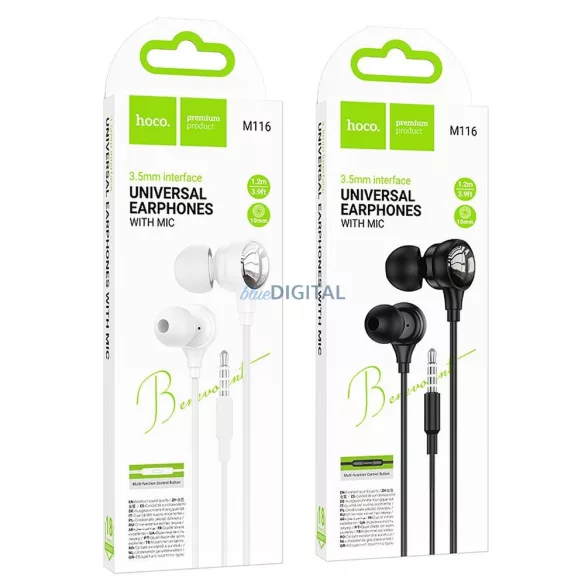 Hoco M116 vezetékes fülhallgató mikrofonnal 3.5mm jack csatlakozóval - fekete