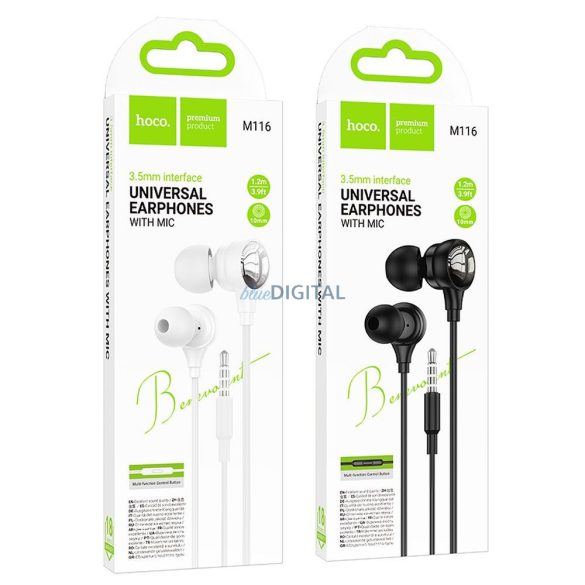 Hoco M116 vezetékes fülhallgató mikrofonnal 3.5mm jack csatlakozóval - fekete