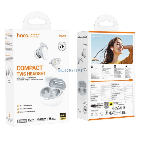 Hoco EW203 TWS Bluetooth vezeték nélküli fülhallgató - fehér