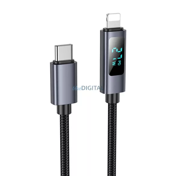 HOCO C típusú kábel Lightninghoz PD 27W X112 kijelzővel 1 m fekete HOCO C típusú kábel Lightninghoz PD 27W X112 1 m fekete