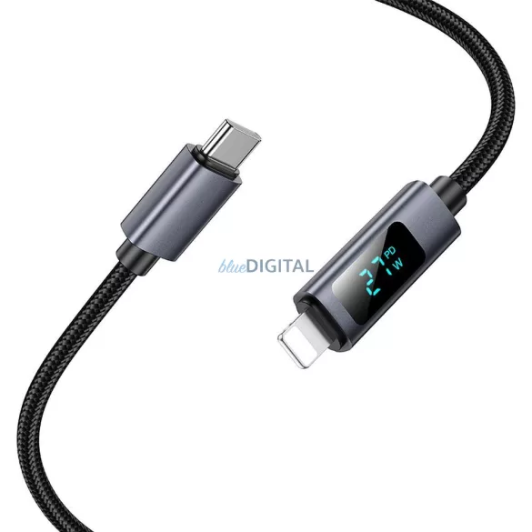 HOCO C típusú kábel Lightninghoz PD 27W X112 kijelzővel 1 m fekete HOCO C típusú kábel Lightninghoz PD 27W X112 1 m fekete
