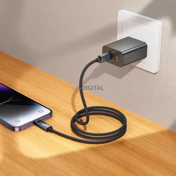 HOCO C típusú kábel Lightninghoz PD 27W X112 kijelzővel 1 m fekete HOCO C típusú kábel Lightninghoz PD 27W X112 1 m fekete