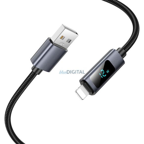 Kábel USB-A Lightning Hoco 2,4A kijelzővel 1 m X112 fekete