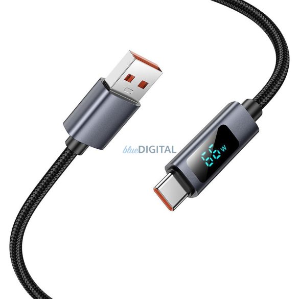 Kábel USB-A és USB C Hoco 5A Hoco 5A kijelzővel 1 m X112 fekete