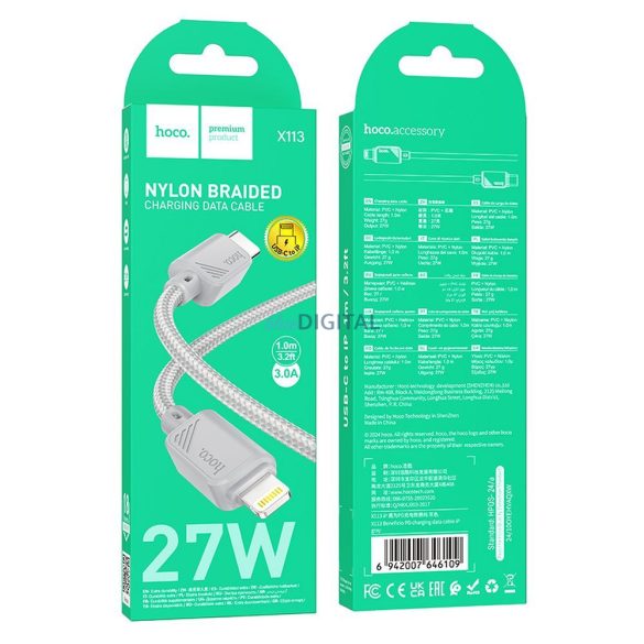 HOCO C típusú kábel Lightning PD 27W X113 1 m szürke