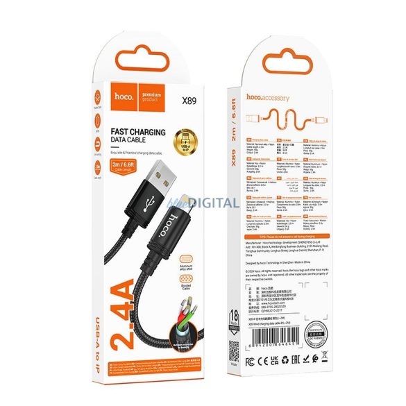 Hoco X89 USB-A - Lightning kábel 2.4A 2m - fekete