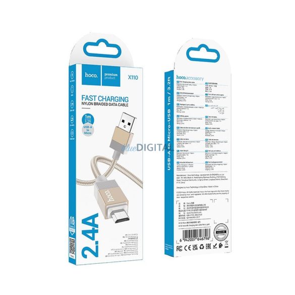 HOCO kábel USB-A - Micro USB 2,4A X110 1 m arany