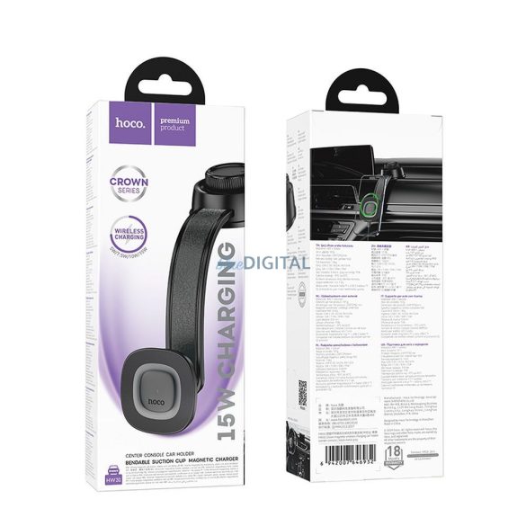 Autós telefontartó indukciós Hoco 15W középkonzol HW31 fekete