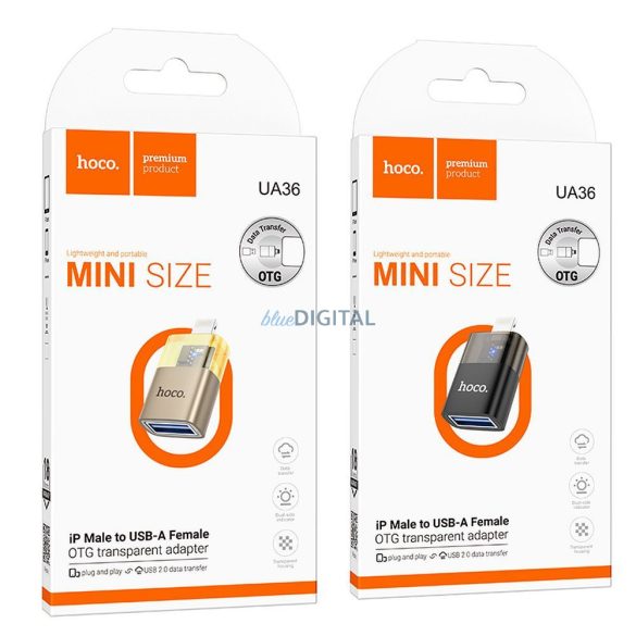 Hoco UA36 Lightning - USB-A adapter - fekete