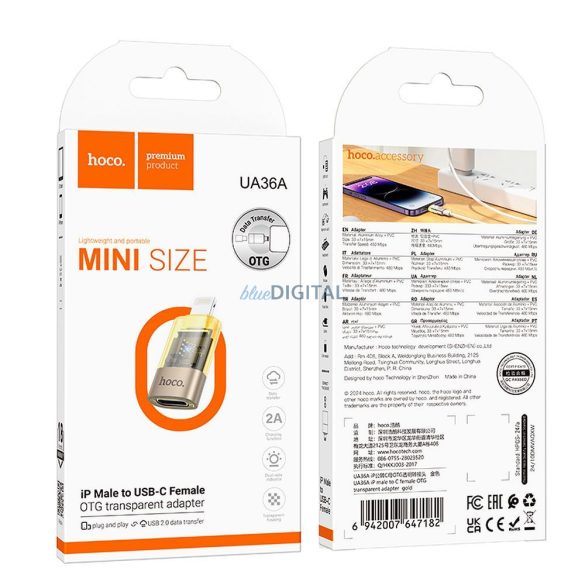 Hoco UA36 Lightning - Type-C adapter - arany színű