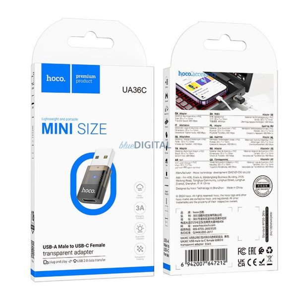 Hoco UA36C USB-A - Type-C adapter - fekete