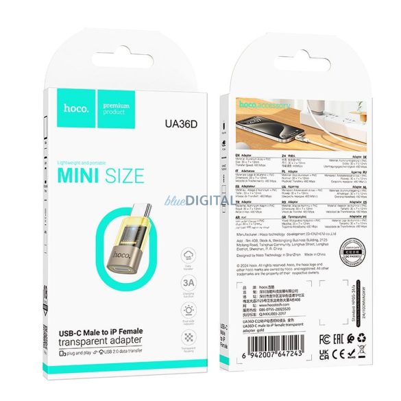 Adapter USB C Lightning Hoco UA36D átlátszó arany
