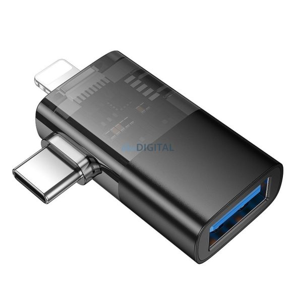 Hoco UA36E Type-C/Lightning - USB-A adapter - fekete