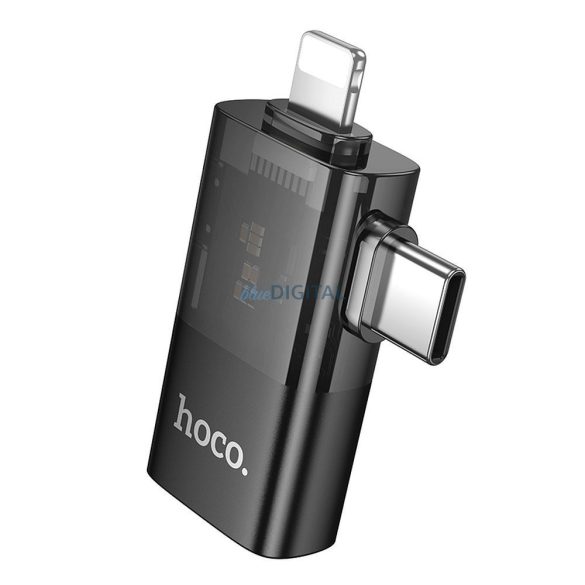 Hoco UA36E Type-C/Lightning - USB-A adapter - fekete