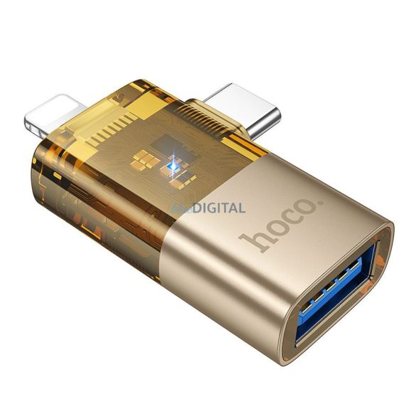 Hoco UA36E Type-C/Lightning - USB-A adapter - arany színű