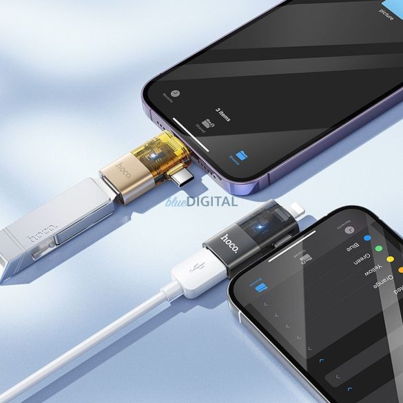 Hoco UA36E Type-C/Lightning - USB-A adapter - arany színű