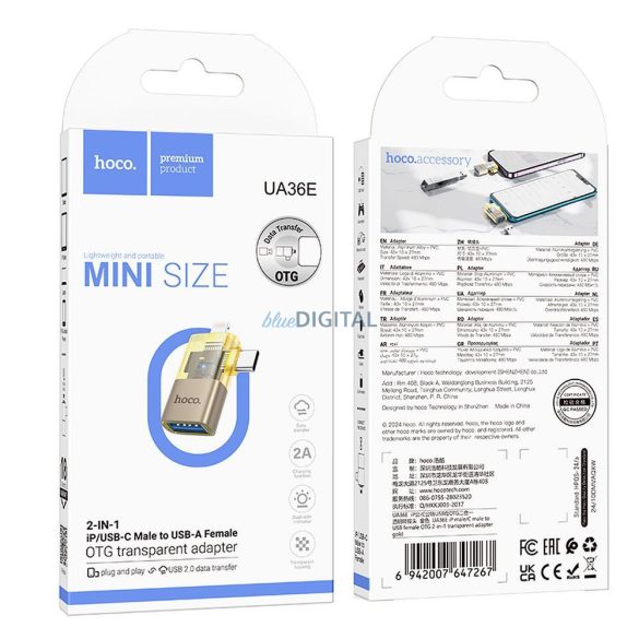 Hoco UA36E Type-C/Lightning - USB-A adapter - arany színű