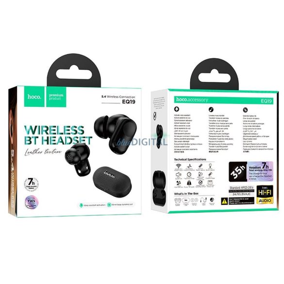 Hoco EQ19 TWS Bluetooth vezeték nélküli fülhallgató - fekete