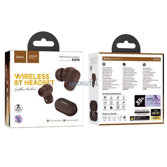 Hoco EQ19 TWS Bluetooth vezeték nélküli fülhallgató - barna