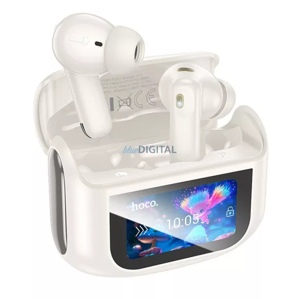 HOCO vezeték nélküli fülhallgató bluetooth érintőképernyővel TWS ANC + ENC EQ21 felhőfehér színben