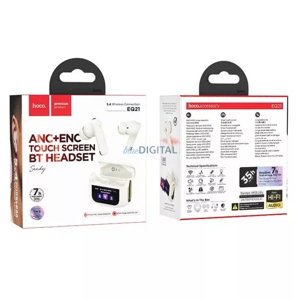 HOCO vezeték nélküli fülhallgató bluetooth érintőképernyővel TWS ANC + ENC EQ21 felhőfehér színben