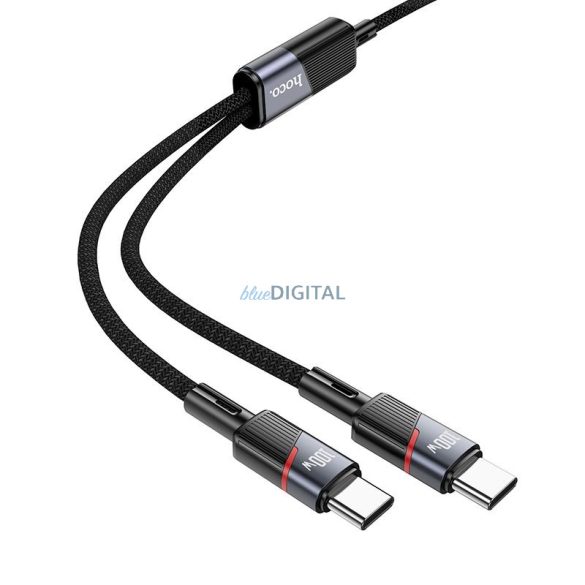 Kábel 2in1 USB C-ről USB C-re / USB C Hoco 5A 100W 1,2 m U139 fekete