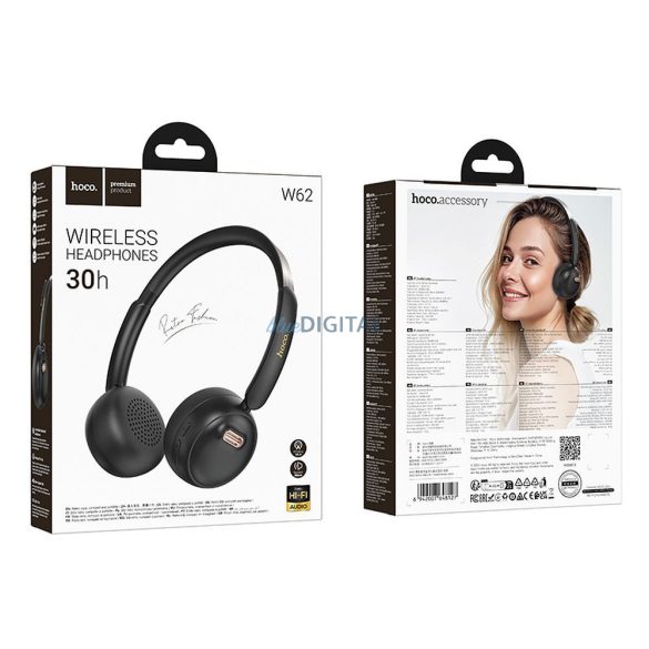 Hoco W62 Bluetooth 5.3 vezeték nélküli fejhallgató - fekete