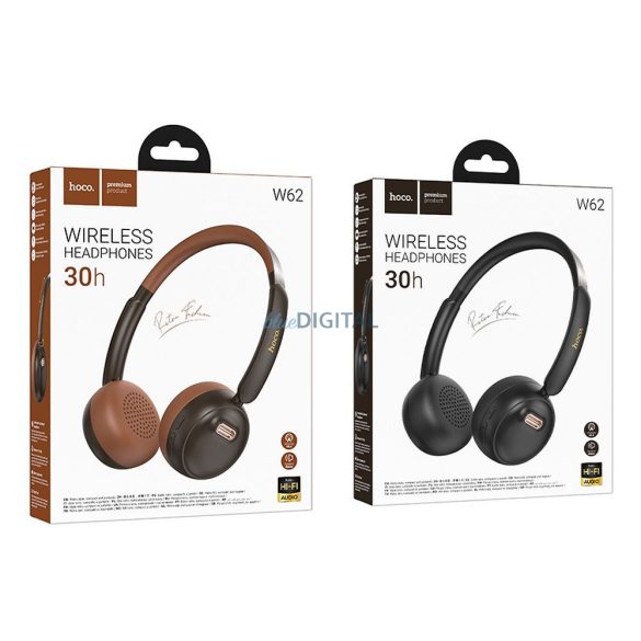 Hoco W62 Bluetooth 5.3 vezeték nélküli fejhallgató - barna-fekete