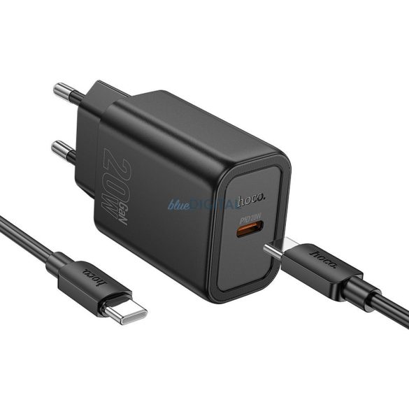 Hoco N60 hálózati töltő 1xUSB-C csatlakozással + Type-C - Lightning kábellel 100cm 20W PD QC - fekete