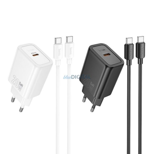 Hoco N60 hálózati töltő 1xUSB-C csatlakozással + Type-C - Lightning kábellel 100cm 20W PD QC - fekete