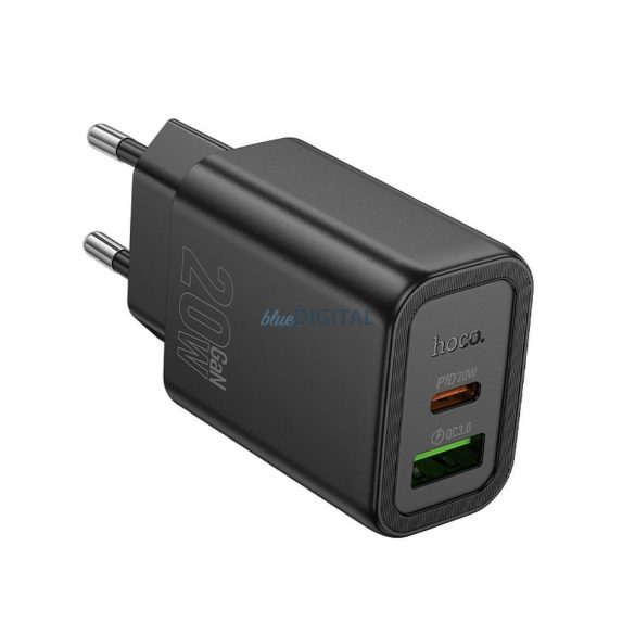 Hoco N61 hálózati töltő 1xUSB-A és 1xUSB-C csatlakozással 20W 3A PD QC3.0 - fekete