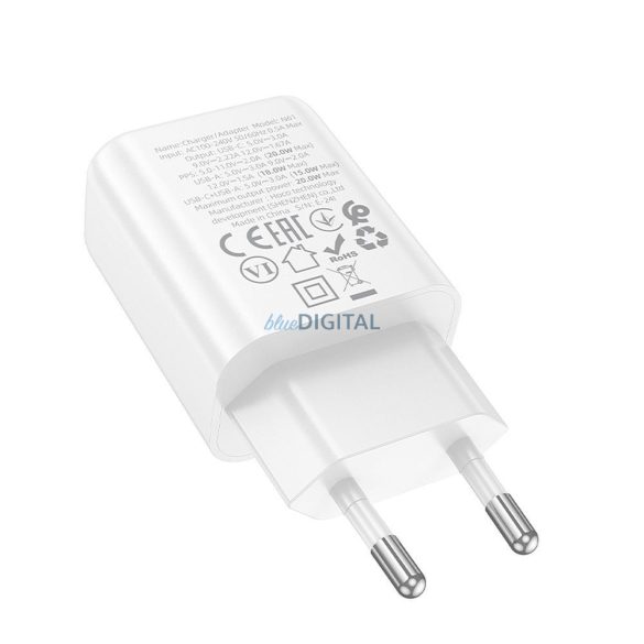 Hoco N61 hálózati töltő 1xUSB-A és 1xUSB-C csatlakozással 20W 3A PD QC3.0 - fehér