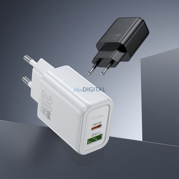 Hoco N61 hálózati töltő 1xUSB-A és 1xUSB-C csatlakozással 20W 3A PD QC3.0 - fehér