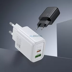 HOCO N61 hálózati töltő USB-A + Type-C + Type-C-Lightning kábel PD QC3.0 3A 20W - fehér