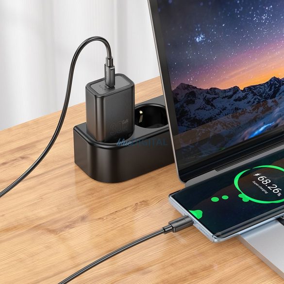 Hoco N62 hálózati töltő 1xUSB-C csatlakozással 30W PD QC - fekete