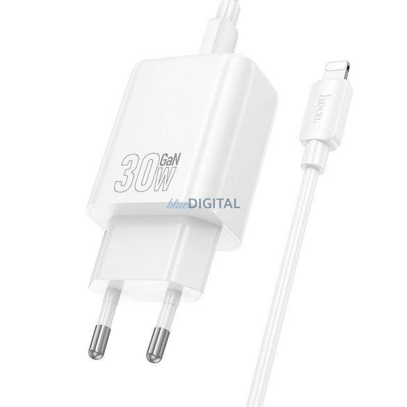 Hoco N62 hálózati töltő 1xUSB-C csatlakozással + Type-C - Lightning kábellel 30W PD QC - fehér