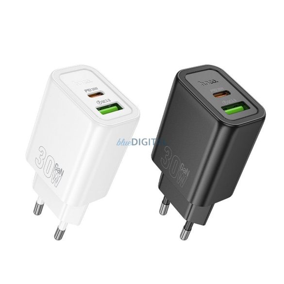 Hoco N63 hálózati töltő 1xUSB-A és 1xUSB-C csatlakozással 30W 3A PD QC3.0 - fekete