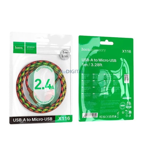 Kábel USB-A - Micro USB Hoco 2,4A 2,4A 1 m piros színátmenet