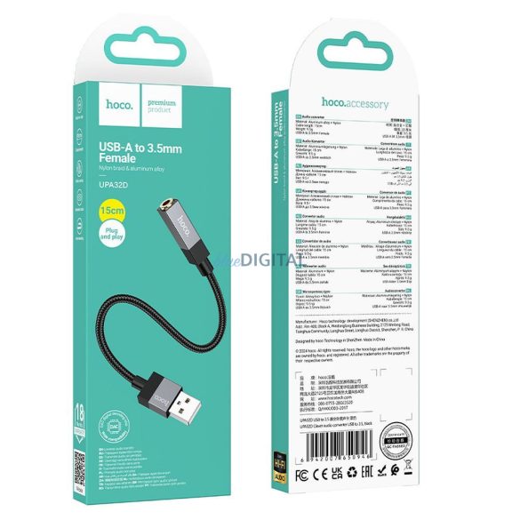 Kábel AUX Jack 3,5 mm (hím) Jack 3,5 mm (hím) Hoco 1 m UPA32 fekete